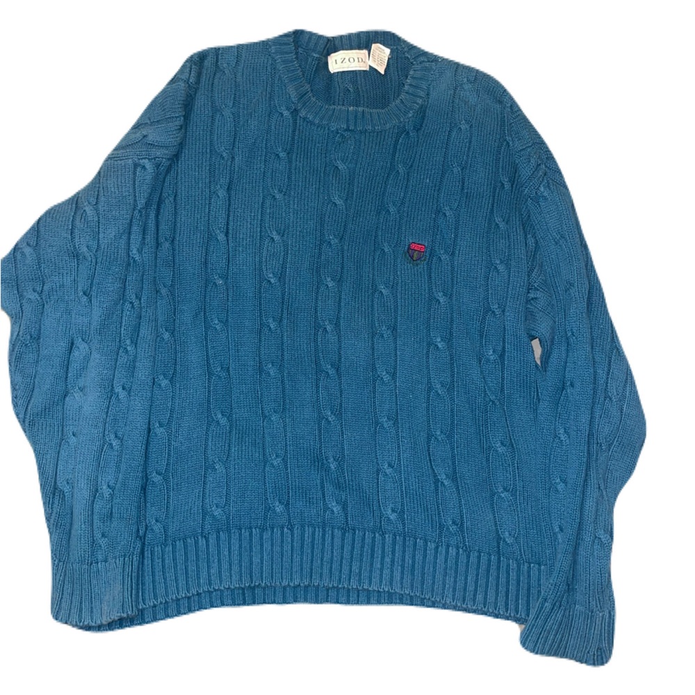 Izod Dark Teal Blue Cable Knit Crewneck Sweater